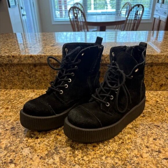T.U.K Shoes - TUK Womens Viva Creepers Mondo Boots Lace Up Black Suede Size 9